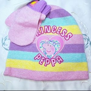 Peppa Pig Kids Knitted Hat with Matching Gloves NWT